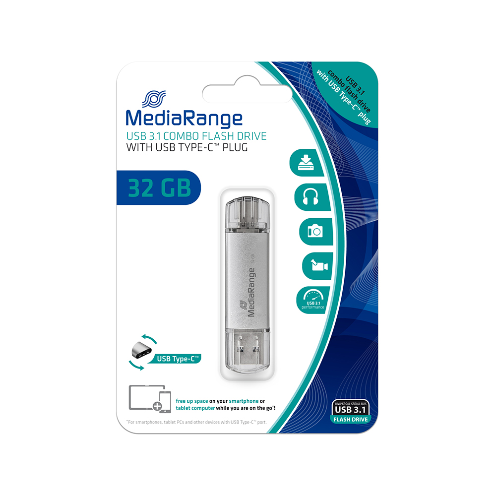 Ανώνυμο σχέδιο (5) MediaRange USB 3.1 Combo Flash Drive with USB Type-C™ plug, 32GB - Image 1