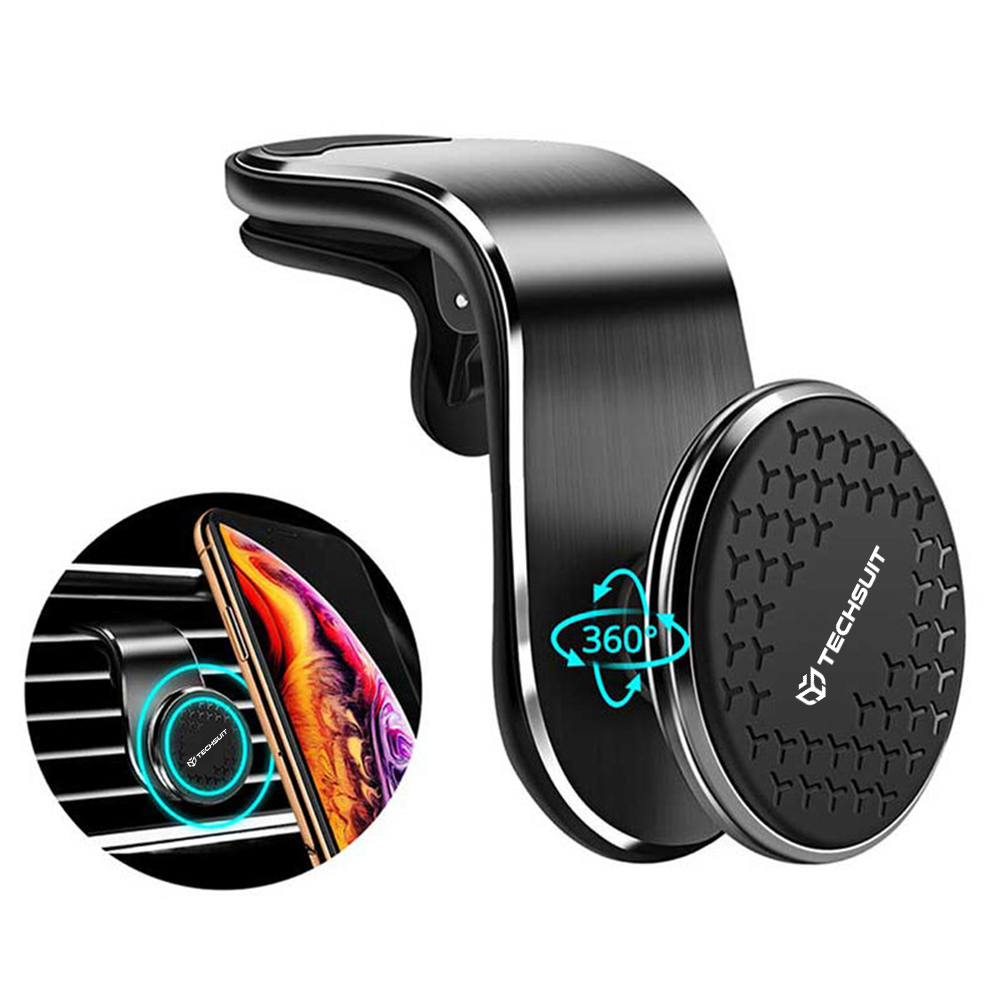 2189965 Techsuit - Car Holder AirGrip (S8) - Waterfall-Shaped, Magnetic N52 Secure Grip, for Air Vent, Clamp Grip - Black / Silver - Image 1