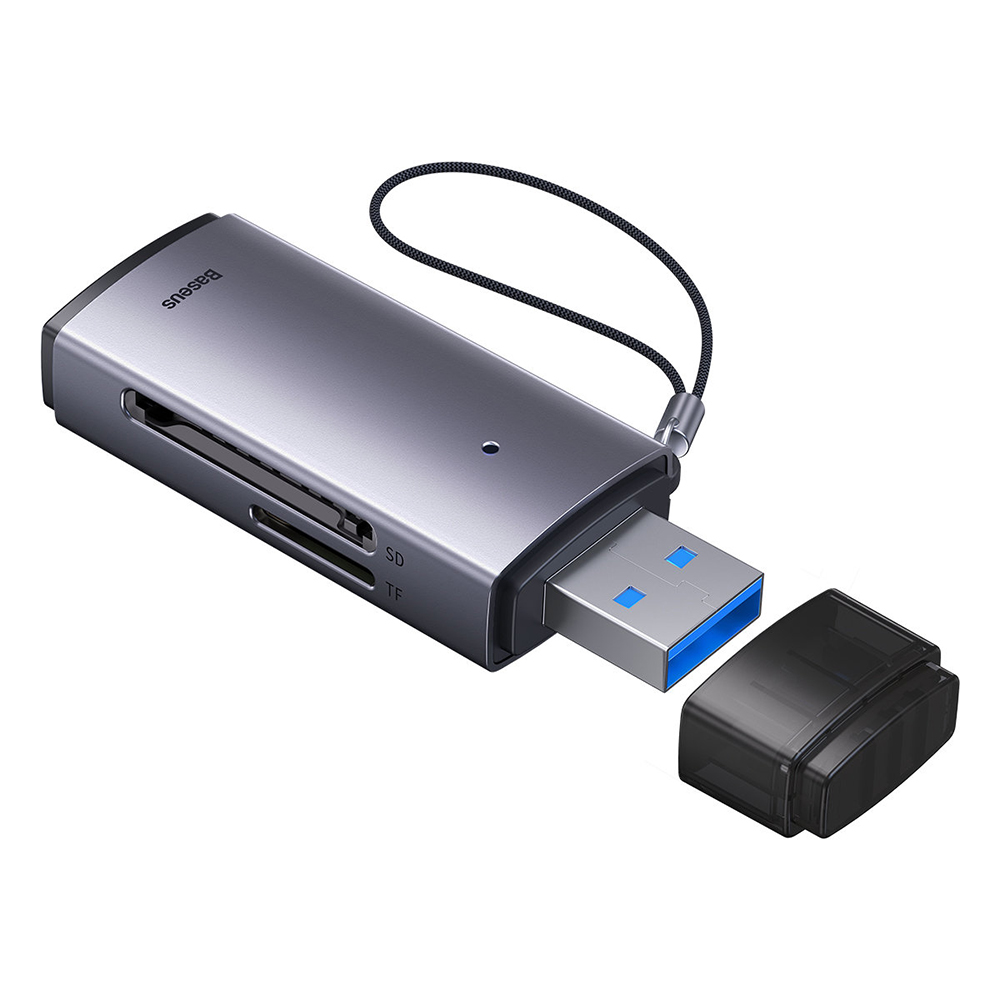 646837 Baseus - Card Reader Lite Series (WKQX060013) - USB to SD, TF Card Reader, Plug & Play - Grey - Image 1